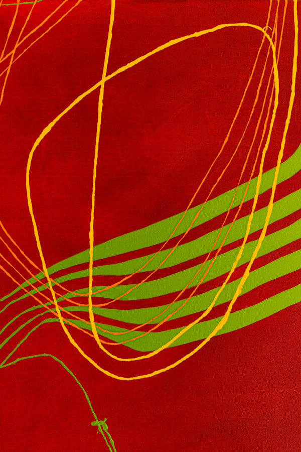 Red-toned Abstract Acrylic and Oil Painting with Minimalist Line Work, Modern Canvas Wall Art | Musica (36"x36")