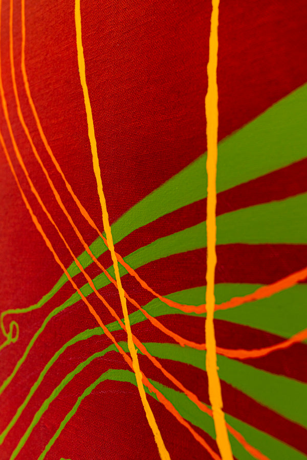 Red-toned Abstract Acrylic and Oil Painting with Minimalist Line Work, Modern Canvas Wall Art | Musica (36"x36")