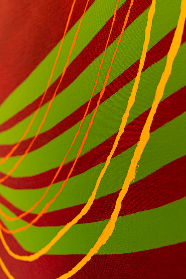 Red-toned Abstract Acrylic and Oil Painting with Minimalist Line Work, Modern Canvas Wall Art | Musica (36"x36")