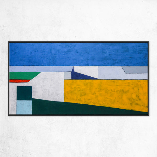 Minimalist Geometric Seascape Abstract Original Acrylic Painting, Large Modern Canvas Wall Art | My balcony