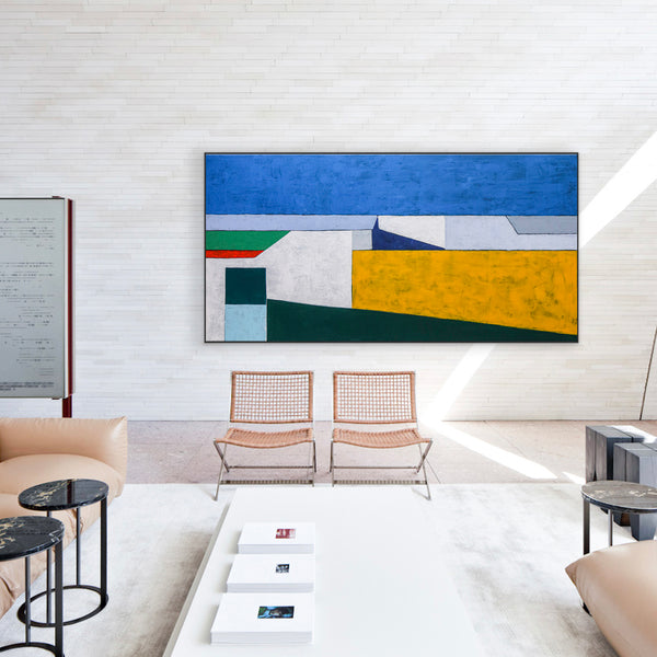 Minimalist Geometric Seascape Abstract Original Acrylic Painting, Large Modern Canvas Wall Art | My balcony