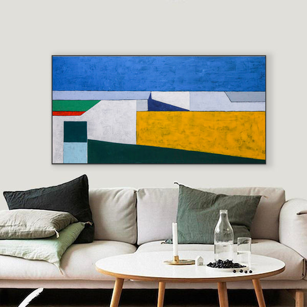 Minimalist Geometric Seascape Abstract Original Acrylic Painting, Large Modern Canvas Wall Art | My balcony