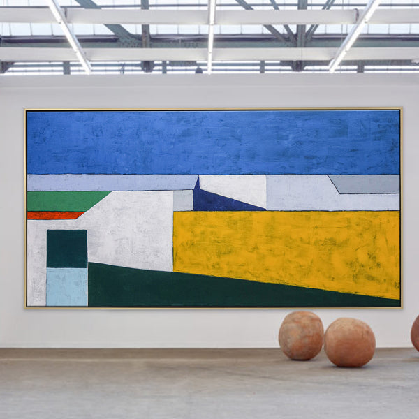 Minimalist Geometric Seascape Abstract Original Acrylic Painting, Large Modern Canvas Wall Art | My balcony