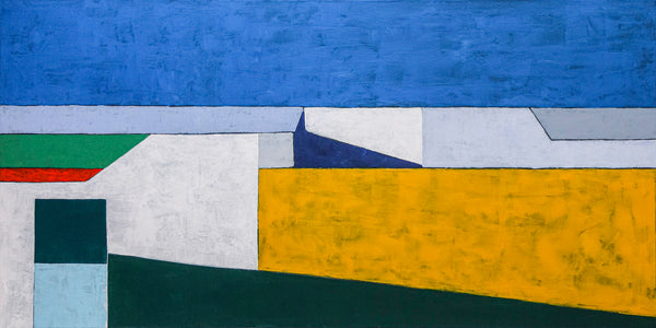 Minimalist Geometric Seascape Abstract Original Acrylic Painting, Large Modern Canvas Wall Art | My balcony