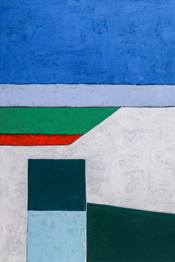 Minimalist Geometric Seascape Abstract Original Acrylic Painting, Large Modern Canvas Wall Art | My balcony