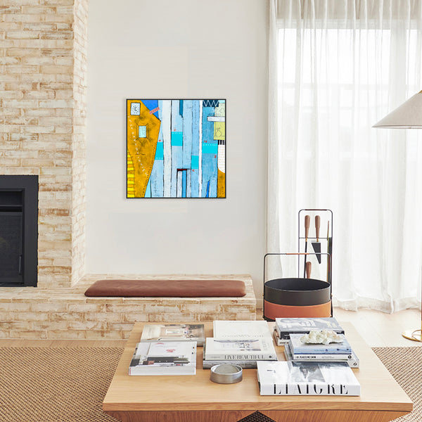 Geometric Abstraction of Aerial View in Acrylic & Bright Modern Painting, Canvas Wall Art | My dear neighborhood I (24"x24")