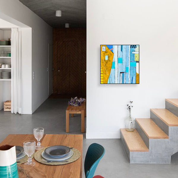 Geometric Abstraction of Aerial View in Acrylic & Bright Modern Painting, Canvas Wall Art | My dear neighborhood I (24"x24")