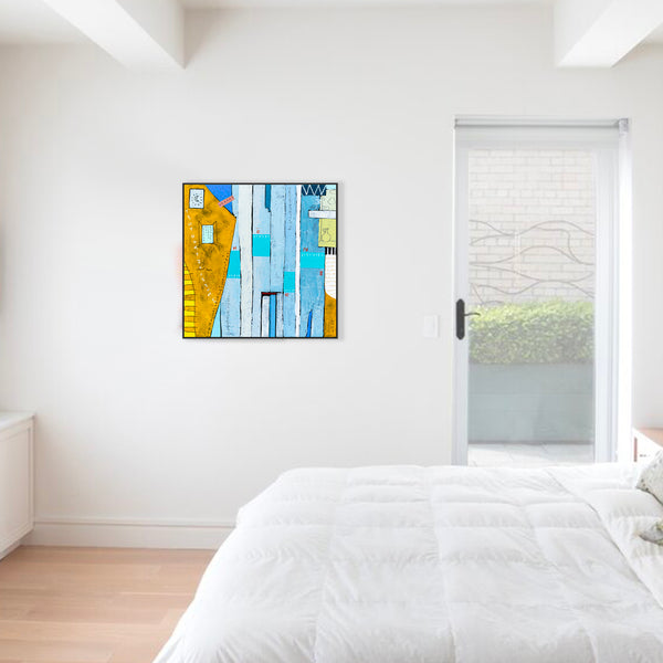 Geometric Abstraction of Aerial View in Acrylic & Bright Modern Painting, Canvas Wall Art | My dear neighborhood I (24"x24")