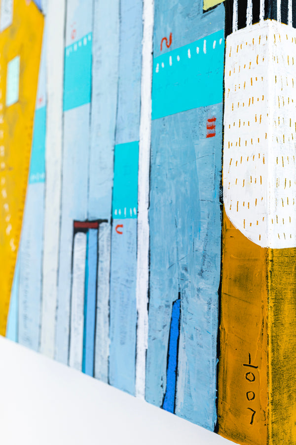 Geometric Abstraction of Aerial View in Acrylic & Bright Modern Painting, Canvas Wall Art | My dear neighborhood I (24"x24")