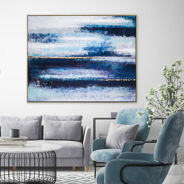 Midnight Tranquility in Acrylic Abstract Original Painting, Large Modern Blue Canvas Wall Art | Mystic Blue