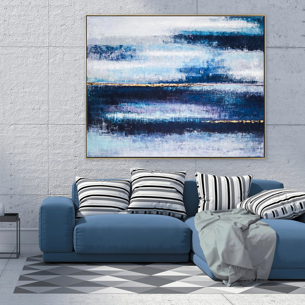 Midnight Tranquility in Acrylic Abstract Original Painting, Large Modern Blue Canvas Wall Art | Mystic Blue