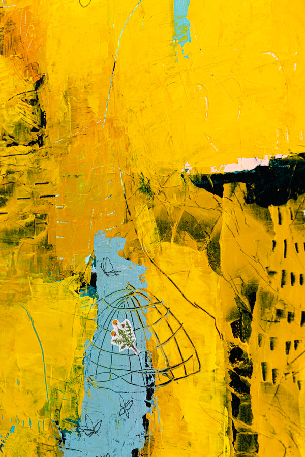 Expressionism in Yellow Abstract Modern Painting, Original Abstract Canvas Wall Art | Nabi II (36"x36")