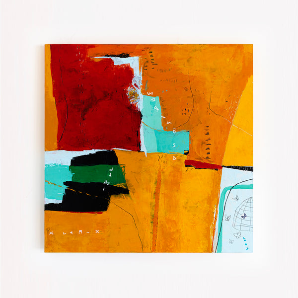 Modern Abstract Expressionist Original Painting, Contemporary Canvas Wall Art in Orange Color | Nabi (36"x36")
