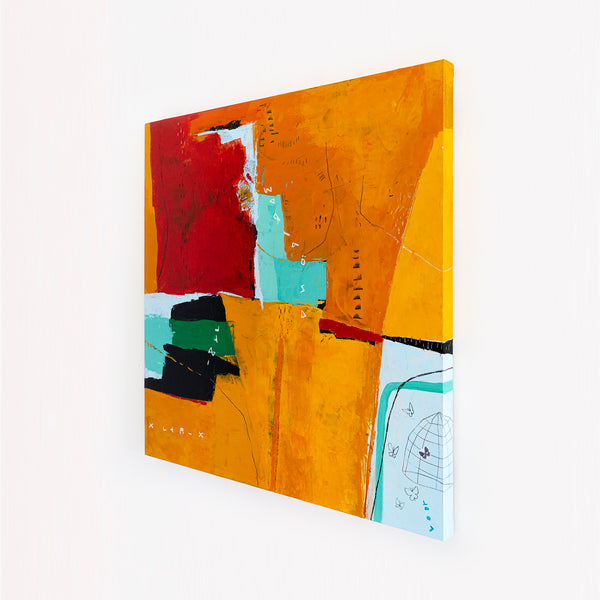 Modern Abstract Expressionist Original Painting, Contemporary Canvas Wall Art in Orange Color | Nabi (36"x36")