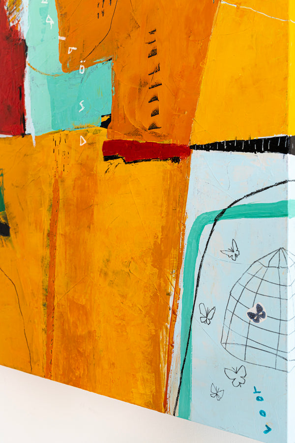 Modern Abstract Expressionist Original Painting, Contemporary Canvas Wall Art in Orange Color | Nabi (36"x36")
