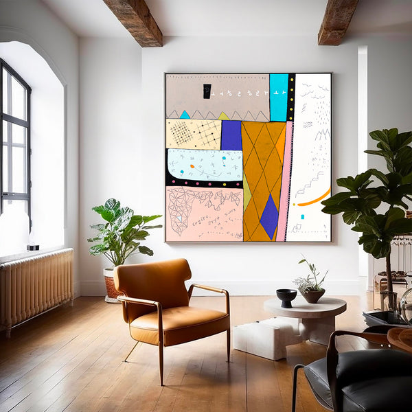 Geometric Original Abstract Painting in Acrylic, Large Contemporary Modern Canvas Wall Art | Not a math III