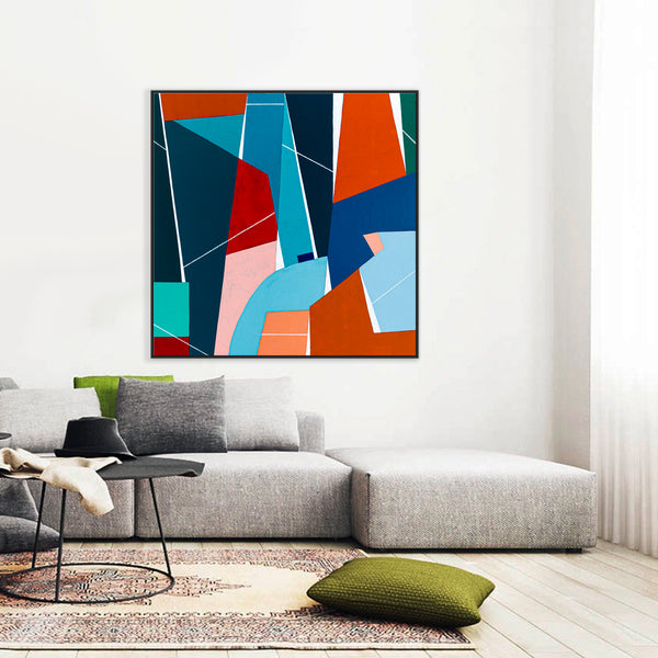 Geometric Large Original Abstract Colorful Painting in Acrylic, Acrylic Modern Contemporary Canvas Wall Art | OU