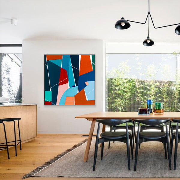 Geometric Large Original Abstract Colorful Painting in Acrylic, Acrylic Modern Contemporary Canvas Wall Art | OU