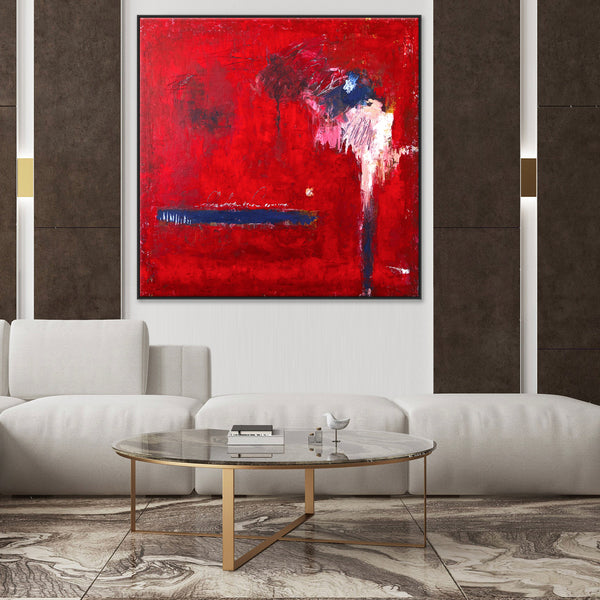 Fiery Red Modern Abstract Original Painting in Acrylic, Expressionist Large Canvas Wall Art | Of the passion