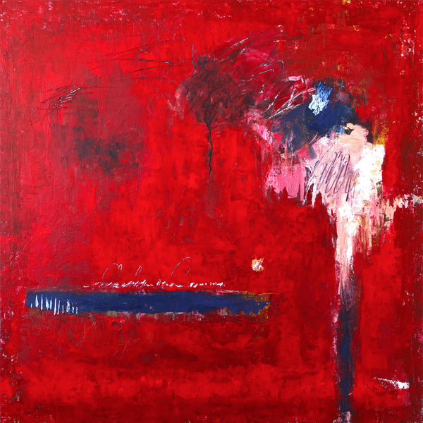 Fiery Red Modern Abstract Original Painting in Acrylic, Expressionist Large Canvas Wall Art | Of the passion