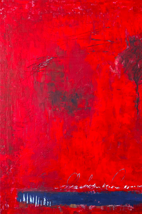 Fiery Red Modern Abstract Original Painting in Acrylic, Expressionist Large Canvas Wall Art | Of the passion