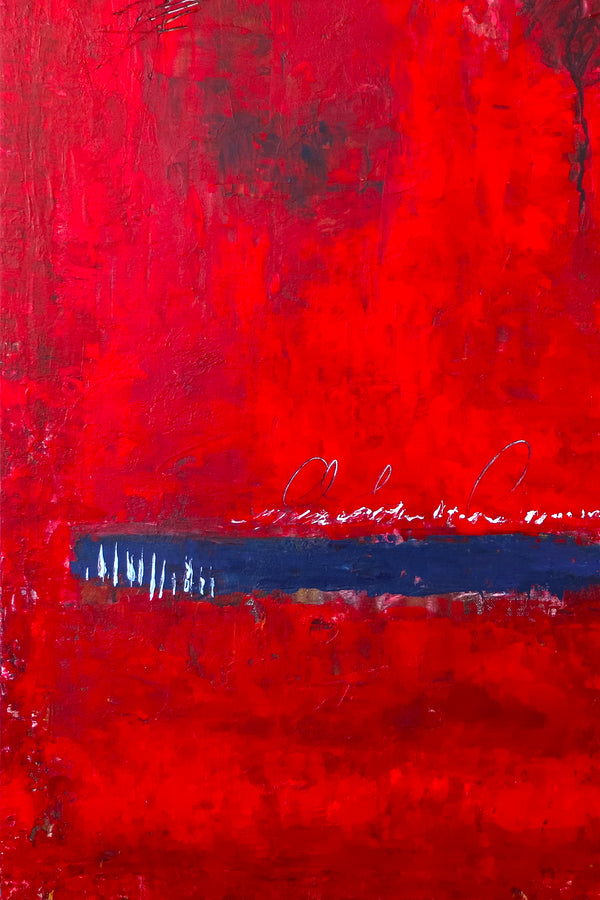 Fiery Red Modern Abstract Original Painting in Acrylic, Expressionist Large Canvas Wall Art | Of the passion