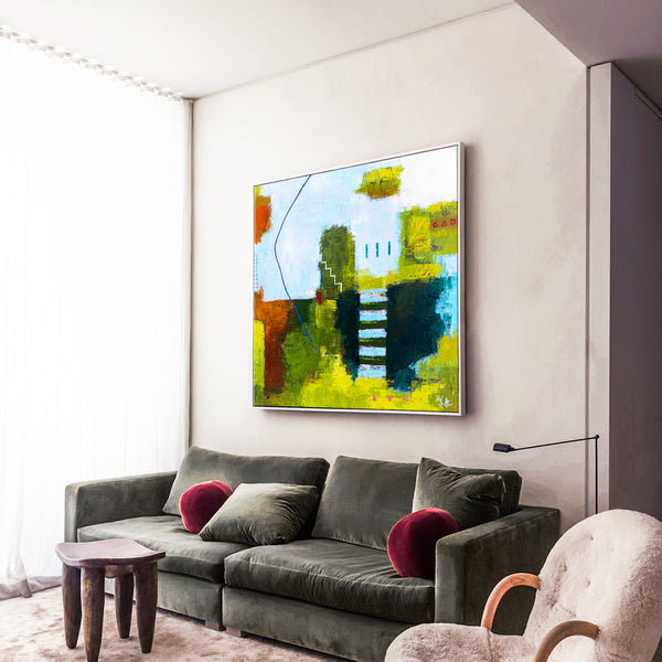 Contemporary Original Abstract Green Painting in Acrylic, Peaceful Modern Large Canvas Wall Art | Olive