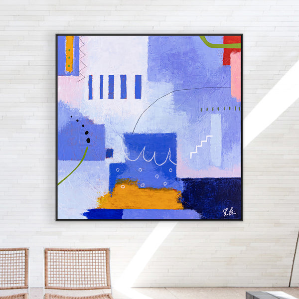 Original Abstract Painting in Purple Color, Acrylic, Oil Pastels, and Pencils in Modern Wall Art | Oria