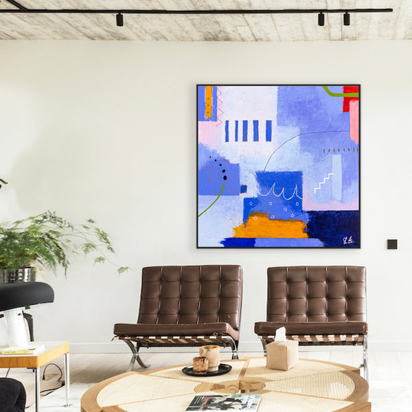 Original Abstract Painting in Purple Color, Acrylic, Oil Pastels, and Pencils in Modern Wall Art | Oria