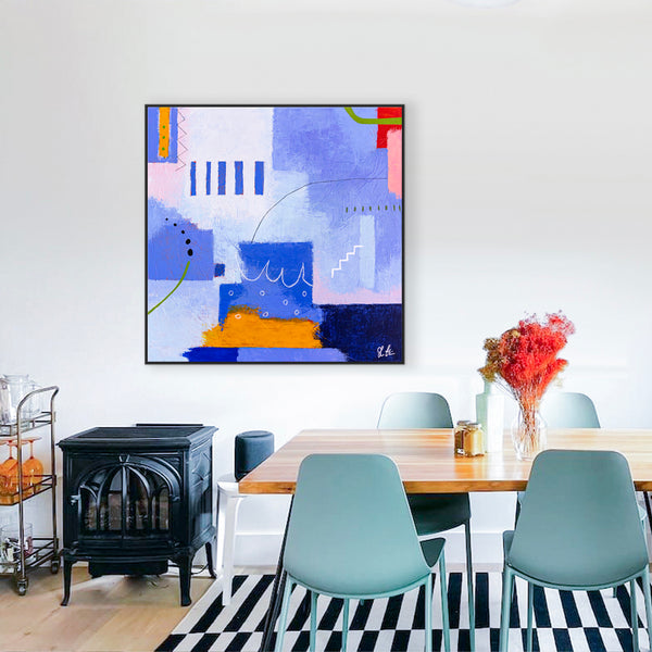 Original Abstract Painting in Purple Color, Acrylic, Oil Pastels, and Pencils in Modern Wall Art | Oria