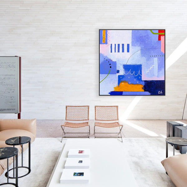 Original Abstract Painting in Purple Color, Acrylic, Oil Pastels, and Pencils in Modern Wall Art | Oria