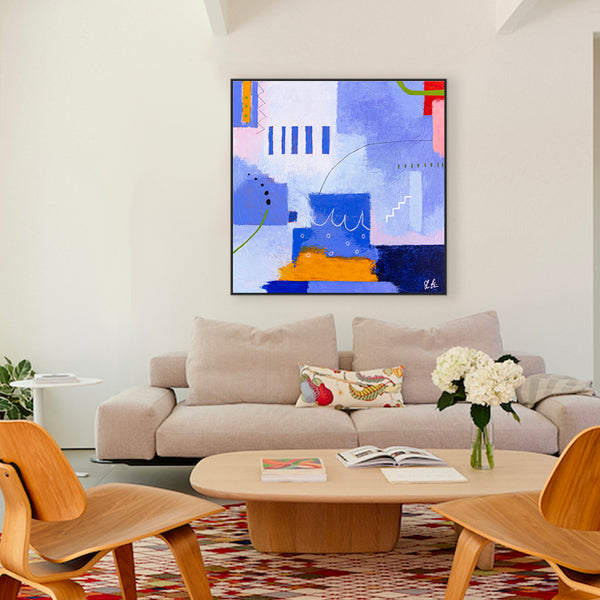 Original Abstract Painting in Purple Color, Acrylic, Oil Pastels, and Pencils in Modern Wall Art | Oria