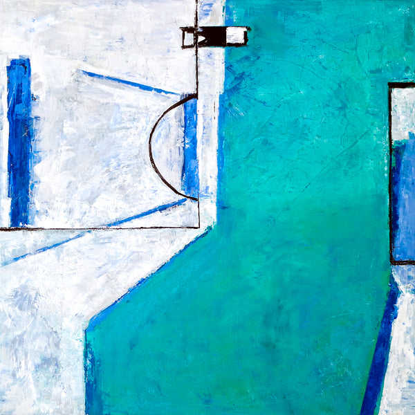 Geometric Original Abstract Acrylic Painting, Large of Contemporary Modern Canvas Wall Art in Turquoise | Out there