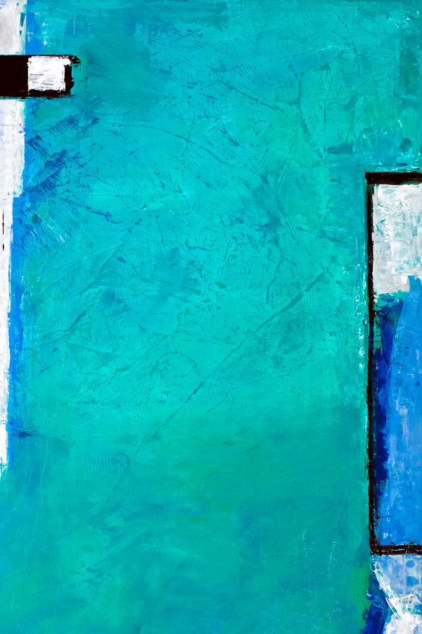 Geometric Original Abstract Acrylic Painting, Large of Contemporary Modern Canvas Wall Art in Turquoise | Out there