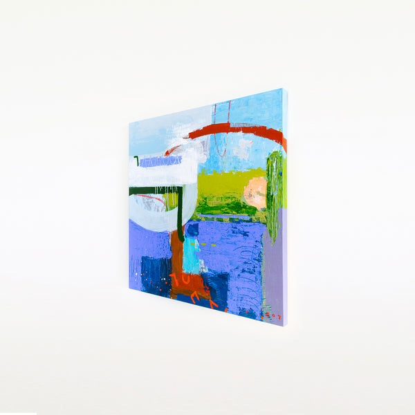 Modern Abstract Painting in Serene Blue, Oil Pastels and Pencils Infuse Contemporary Elegance | Parc emotion (36"x36")