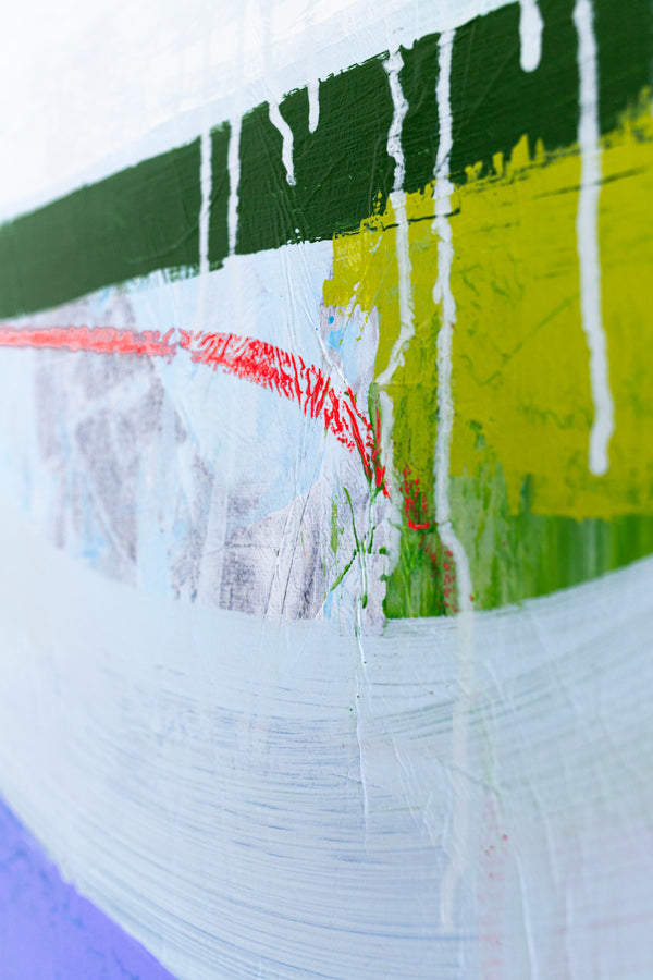 Modern Abstract Painting in Serene Blue, Oil Pastels and Pencils Infuse Contemporary Elegance | Parc emotion (36"x36")