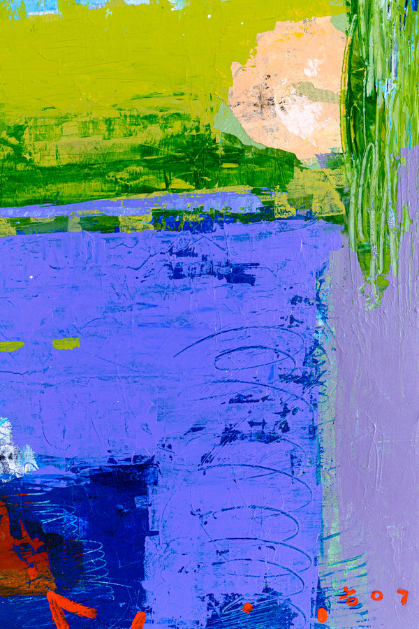 Modern Abstract Painting in Serene Blue, Oil Pastels and Pencils Infuse Contemporary Elegance | Parc emotion (36"x36")