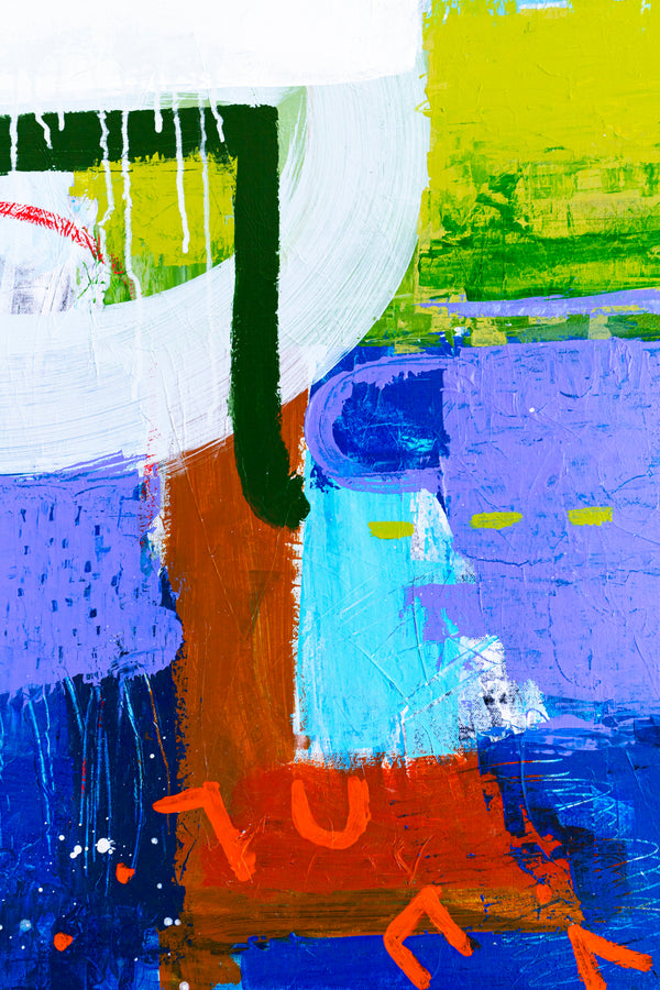 Modern Abstract Painting in Serene Blue, Oil Pastels and Pencils Infuse Contemporary Elegance | Parc emotion (36"x36")