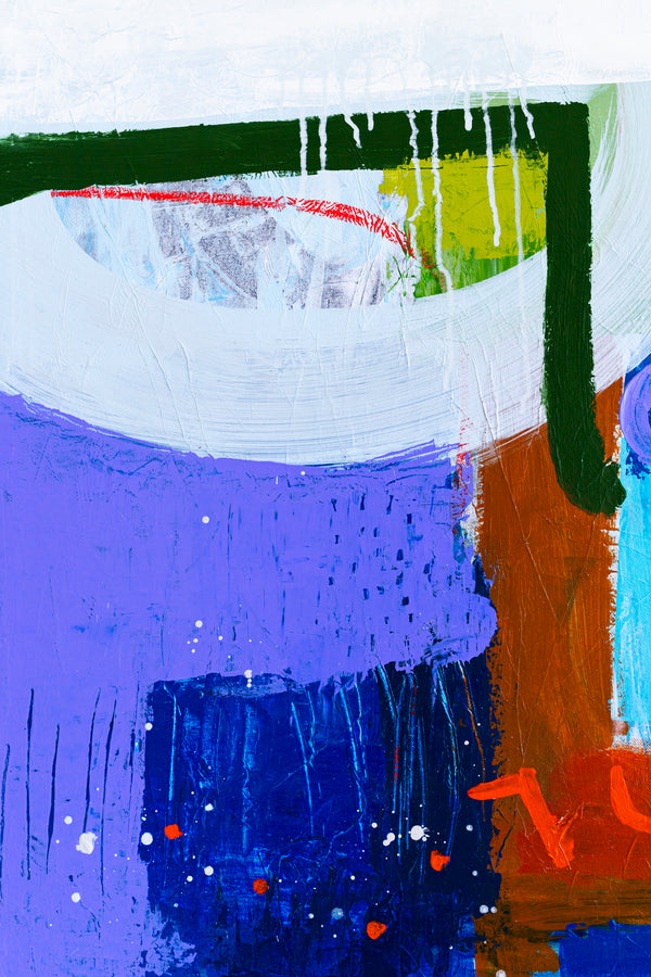 Modern Abstract Painting in Serene Blue, Oil Pastels and Pencils Infuse Contemporary Elegance | Parc emotion (36"x36")