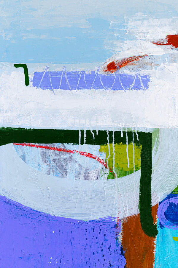 Modern Abstract Painting in Serene Blue, Oil Pastels and Pencils Infuse Contemporary Elegance | Parc emotion (36"x36")