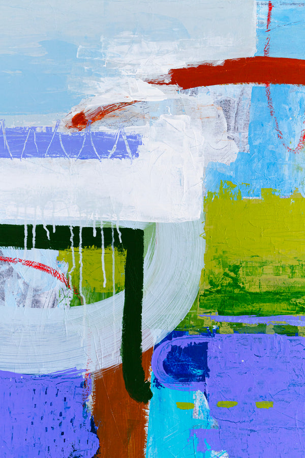 Modern Abstract Painting in Serene Blue, Oil Pastels and Pencils Infuse Contemporary Elegance | Parc emotion (36"x36")