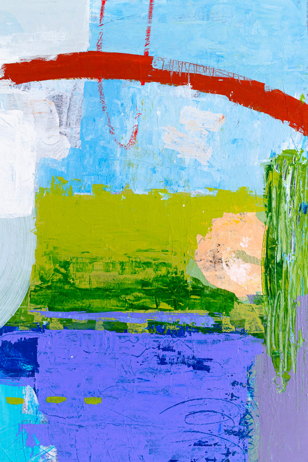 Modern Abstract Painting in Serene Blue, Oil Pastels and Pencils Infuse Contemporary Elegance | Parc emotion (36"x36")