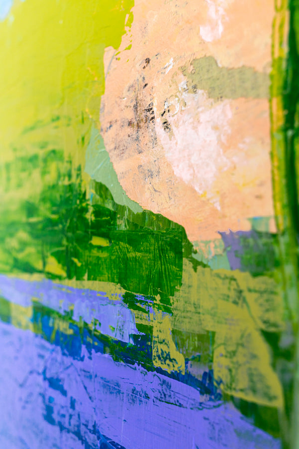 Modern Abstract Painting in Serene Blue, Oil Pastels and Pencils Infuse Contemporary Elegance | Parc emotion (36"x36")