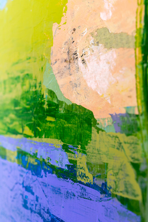 Modern Abstract Painting in Serene Blue, Oil Pastels and Pencils Infuse Contemporary Elegance | Parc emotion (36"x36")