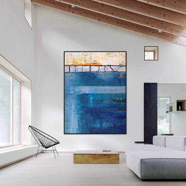 Modern Blue Abstract Original Acrylic Painting, Large Contemporary Canvas Wall Art the Ebb & Flow of Life | Passage