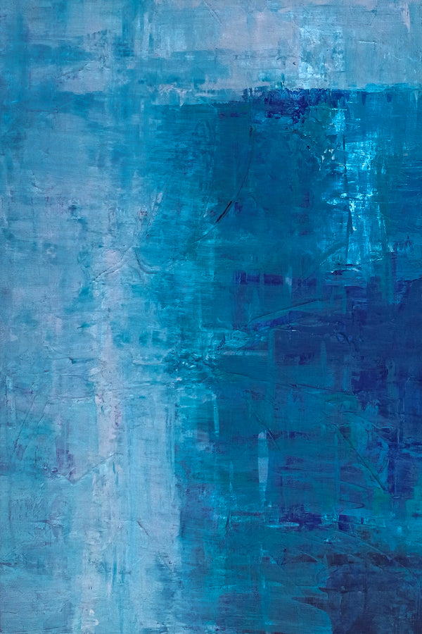 Modern Blue Abstract Original Acrylic Painting, Large Contemporary Canvas Wall Art the Ebb & Flow of Life | Passage