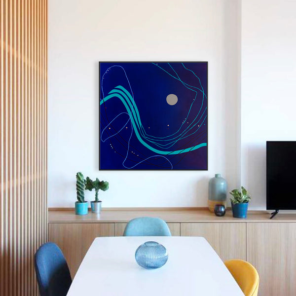 Abstract Minimalist Oil Painting Emanating Night's Serene Beauty Wall Art | Pearls of the night (38"x38")