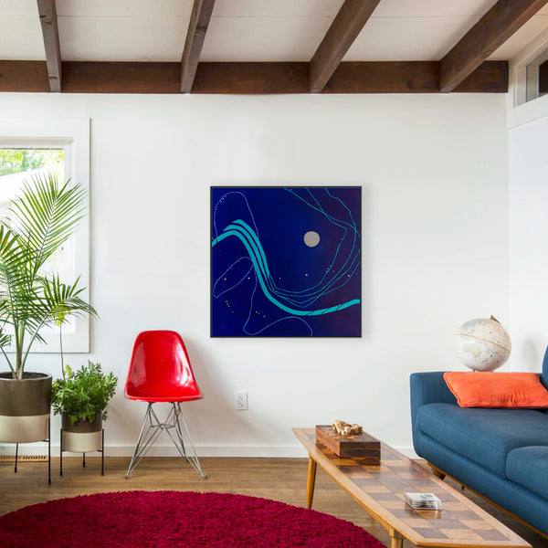 Abstract Minimalist Oil Painting Emanating Night's Serene Beauty Wall Art | Pearls of the night (38"x38")