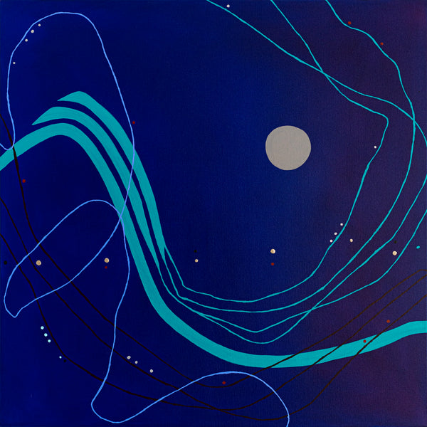 Abstract Minimalist Oil Painting Emanating Night's Serene Beauty Wall Art | Pearls of the night (38"x38")
