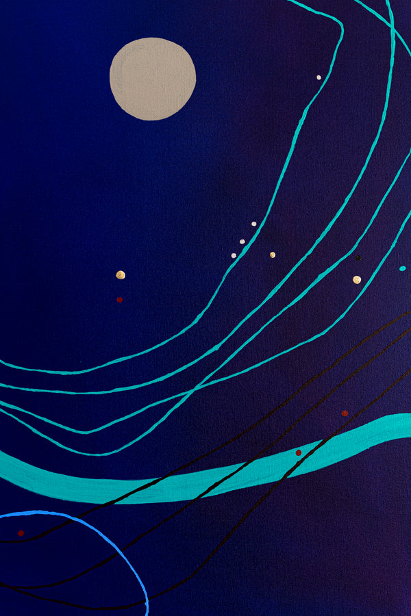 Abstract Minimalist Oil Painting Emanating Night's Serene Beauty Wall Art | Pearls of the night (38"x38")